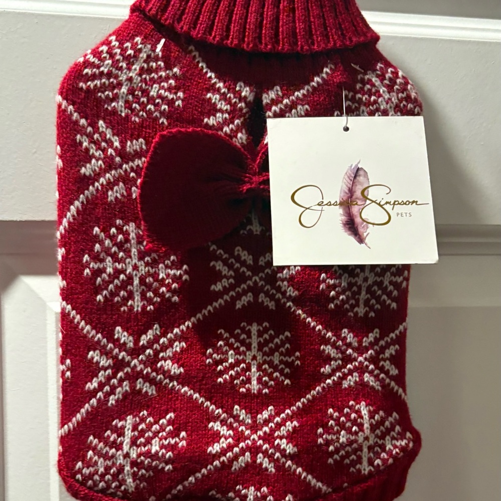 Jessica Simpson Red Snowflake Dog Sweater